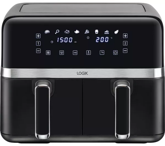 LOGIK L80AFB24 Dual Air Fryer – Black & Silver