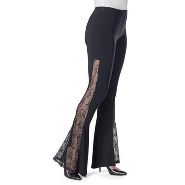 Spider Lace Panel Flared Pants in Black size 2X by The Pyramid Collection