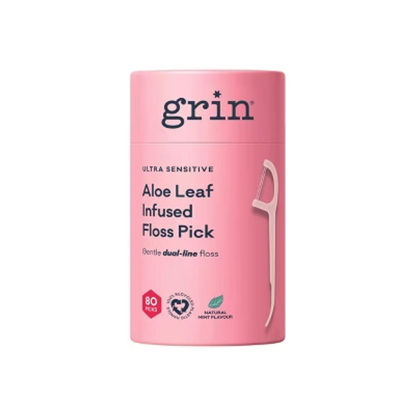 Grin Ultra Sensitive Floss Picks Canister - Aloe Leaf/Natural Mint - 80ct