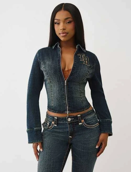 True Religion Women's Denim Double Zip Jacket