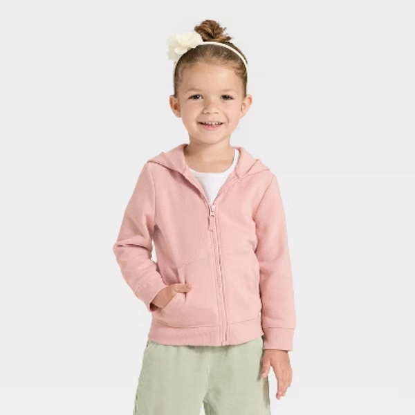 Toddler Girls' Zip-Up Fleece Hoodie - Cat & Jack™ Light Mauve 18M