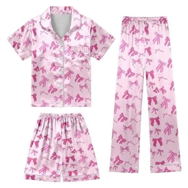 Byoo Girls 3-Piece Bow Print Satin Pajama Set