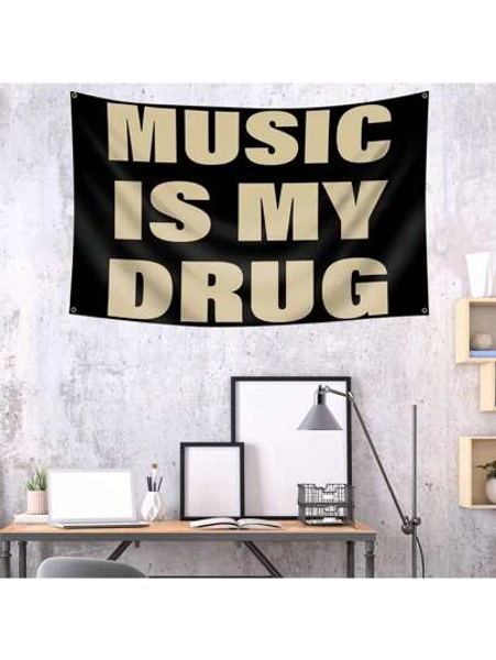 1pc-MUSIC IS MY Music Abstract Cartoon Art Design Tapestry Color Wall Hanging Flag Halloween Decor Fall Decor Home Decor Halloween Decorations Halloween Decoration Room Decor