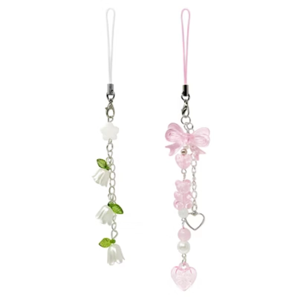 Wrapables Cute Aesthetic Y2K Cell Phone Charms, Accessories for Keychain Handbag Pendant (Set of 2) Lilies and Bows