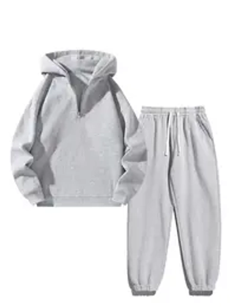 Men's Solid Zipper Two-piece Set, Casual Long Sleeve Hoodie & Drawstring Pocket Sweatpants for Fall Winter, Fashion Cozy Men's Outfits for Daily Wear