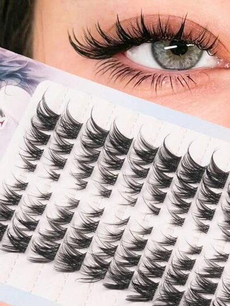 80pcs Fox Style Eyelash Clusters, Winged Effect, Natural Appearance, Soft And Fluffy Eyelash Clusters, Reusable, Suitable For DIY At Home, Easy To Wear, Meets Daily Use Needs, Suitable For Beginners, D Curl.