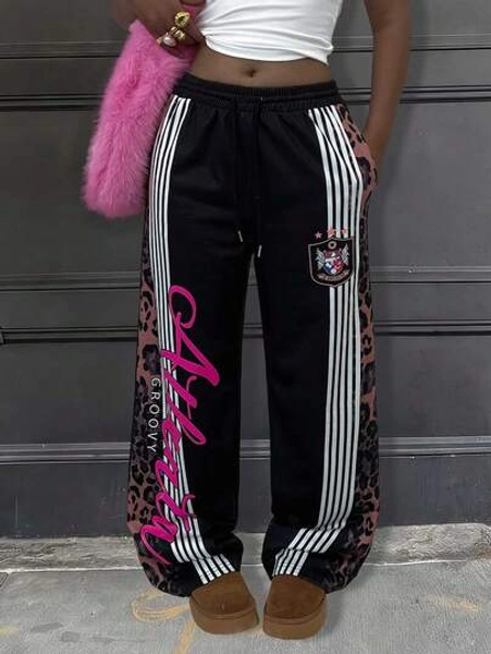 Rovax Women's Colorful Printed Loose Elastic Waist Straight Leg Pants