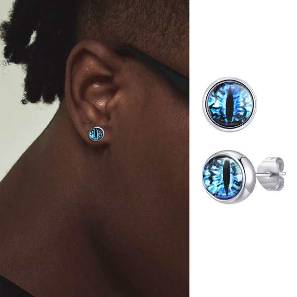 Blue Devil's Eye Stud Earrings for Men,Stainless Steel Glass Round Earrings,Enchanted Gothic Jewelry Gifts - AliExpress 
