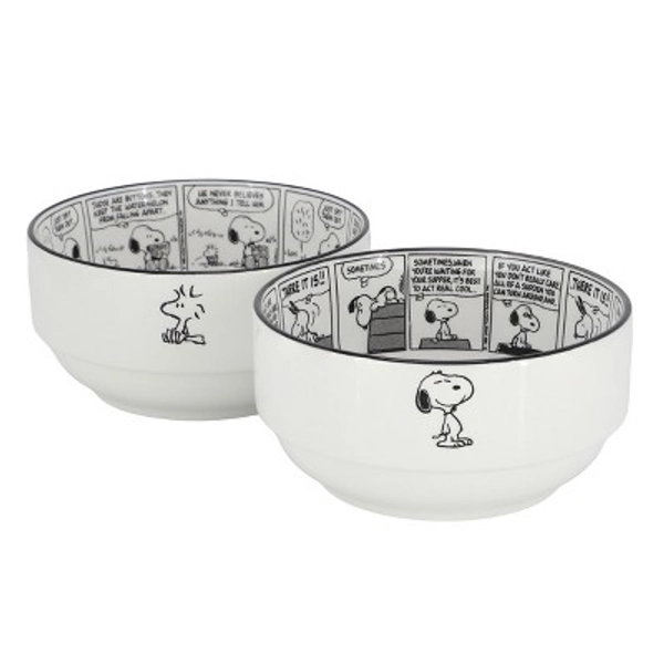 Peanuts Sunday Strips 2 Piece 6 Inch Round Fine Ceramic Bowl Set in White