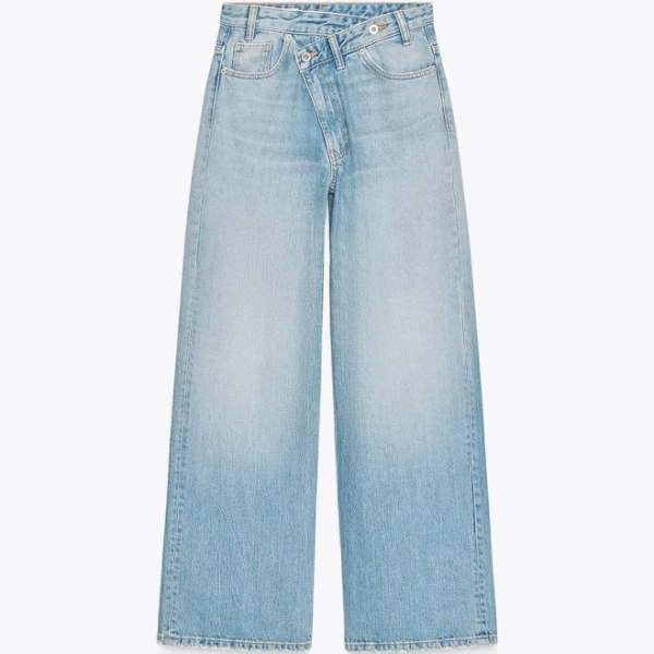 Zara Women's Trf High Waist Crossover Waist Wide Leg Jeans