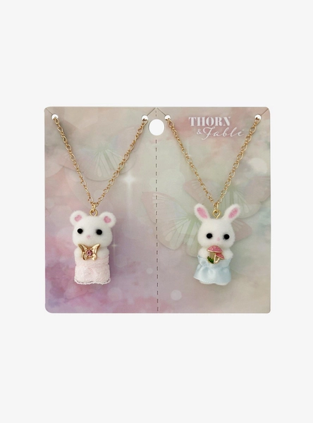 Thorn & Fable Mushroom Mouse & Bunny Best Friend Necklace Set