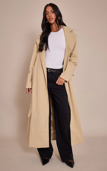 Tall Trench gris pierre à taille à nouer
