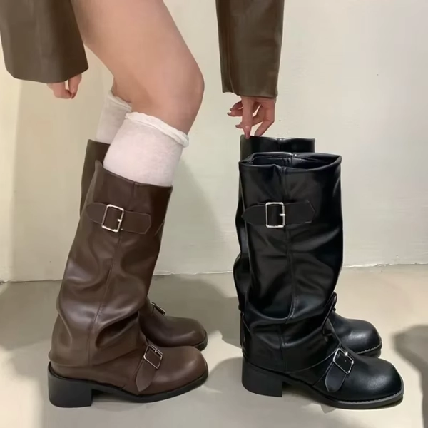 Woman Boots Knee High Platform Chunky Heels Trend Punk Gothic New Rock Leather Fashion Women's Shoes Motorcycle Footwear Q221 - AliExpress 