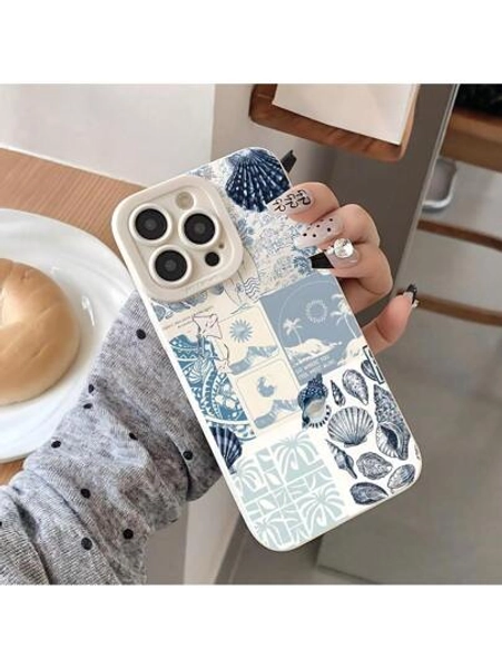 [Shockproof] Coastal Sea Shell Seaweed Star Ocean Life All-Inclusive Shockproof Phone Case|     TPU|     Stylish And Durable|     Compatible With IPhone 11/12/13/14/15/16 Pro Plus Pro Max Screen Protector Cover