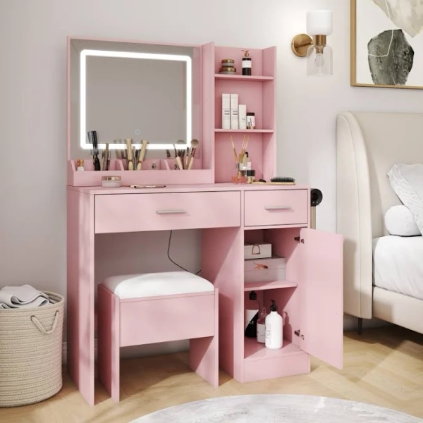 Roundhill Furniture Makeup Vanity Set Vanity Desk Stool