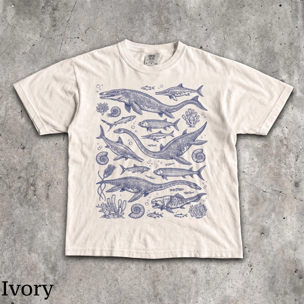 T-shirt dinosaures océan des années 90 - t-shirt graphique unisexe hommes et femmes - chemise préhistorique vintage - chemise faune dinosaures de mer
