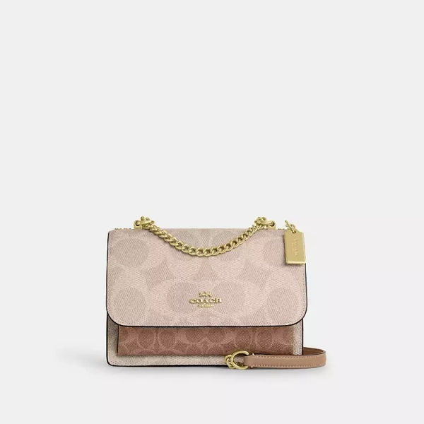 Gold/Sand/Tan Klare Crossbody Bag In Blocked Signature Canvas