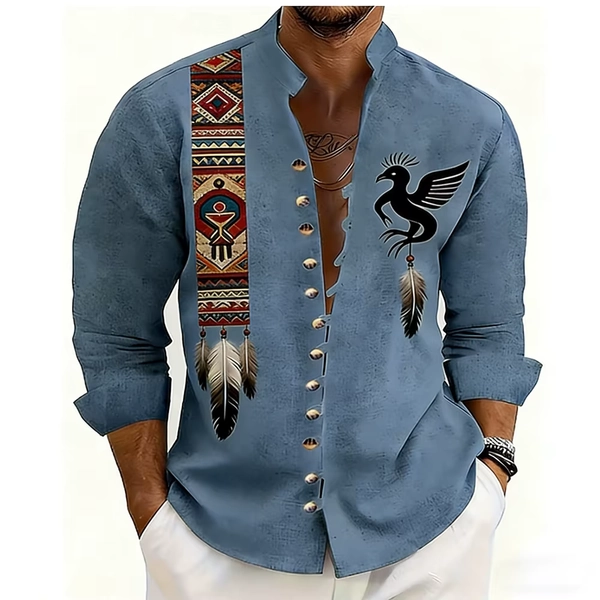 2026 Spring and Summer Men's Colorful Linen Long Sleeve Shirts Natural Feather Pattern Printed Shirts Men's Clothes Stock Supply - AliExpress 