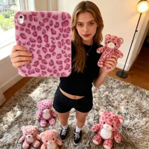 Pink  Plush Leopard Print For IPad Case - Compatible With 10.9" For IPad 10th Gen (2022) & 11th Gen (2025), Also For IPad 7th/8th/9th Gen 10.2" -With Charging Stylus , Birthdays & Holidays, Cute ipad Case, pink iPad case, Fashionable ipad case