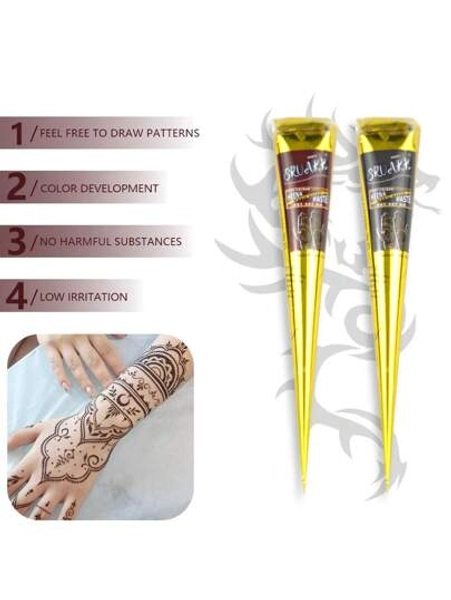 3/4 Pcs Henna Tattoo Paste, Brown/Black/Red, Temporary Henna Tattoo, Semi-Permanent Henna Tattoo Paste, Waterproof Henna Tattoo Paste For Body Art And Painting