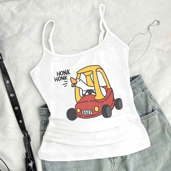 A Little Duck Driving a Car, a Lightweight And Breathable Tank Top for Girls, Suitable for Layering, Featuring Y2K Style with Patterns That Girls Love, Easy Design That Flatters The Figure