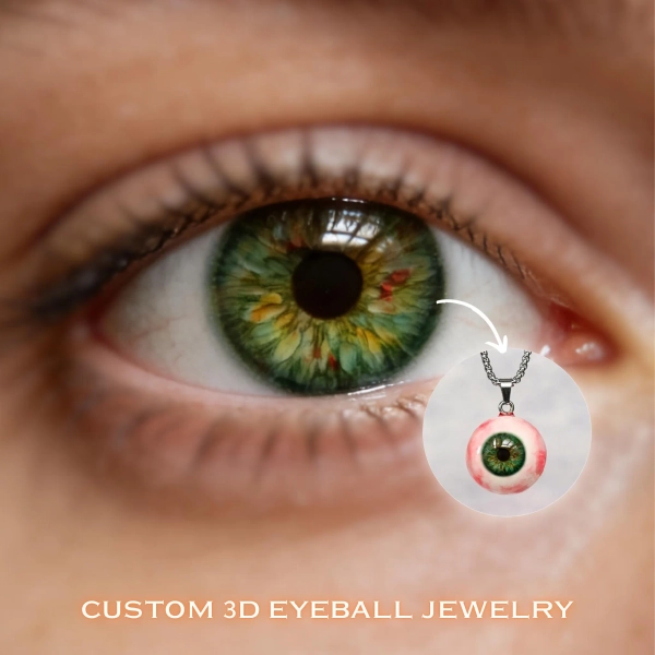 Personalized Human Eyes Necklace for Women/Men - "Eye Love You" Jewelry,  Engraved Portrait Keychain