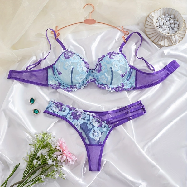 Basic Bra & Underwear Matching Suit - Full Coverage Lingerie Set with Semi-Sheer Bra & Random Print Underwear, Hand Washable, Comfortable Casual Attire for s (No dry Clean)