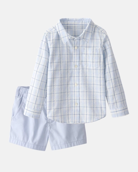 Toddler Boy 2-Piece Button-Down Shirt & Short Set - Blue