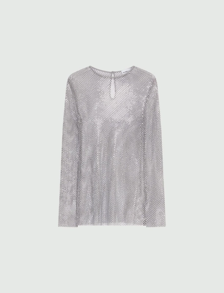 Rhinestone mesh T-shirt - GREY