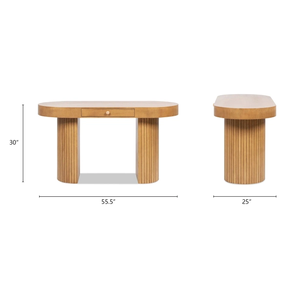 Jesse 55.5" Japandi Single Drawer Fluted Oval Console Desk