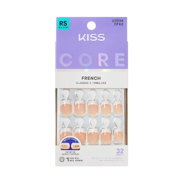 Kiss Core French Tip Press-On Fake Nails Real Short Squoval - If You Dare - 35ct