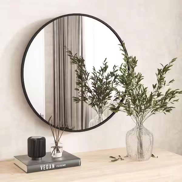 XRAMFY 30 in. W x 30 in. H Round Aluminum Alloy Framed Black Wall Mirror RM30-BLACK