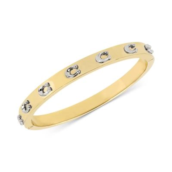 Coach Signature C Hinged Bangle Bracelet - Gold with Silver