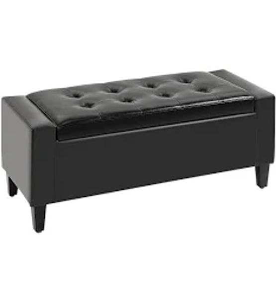 Storage Ottoman Bench Tufted Cube Flipping Top 92 x 40 x 40 cm PU Leather Black