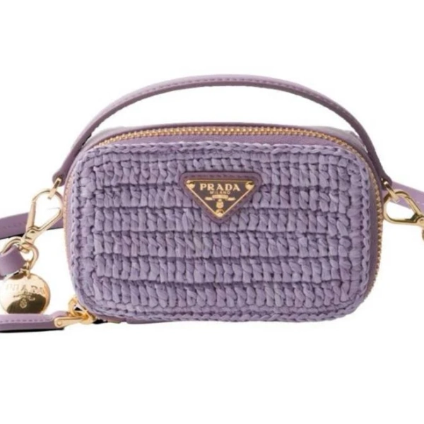 Women's Prada Crochet And Leather Mini Pouch