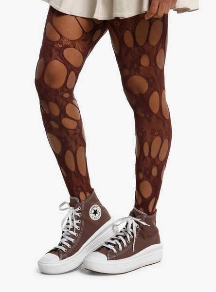 Brown Destructed Lace Tights