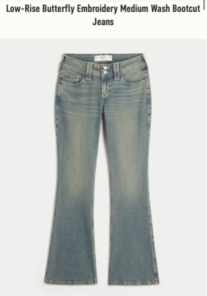 Low-Rise Butterfly Embroidery Medium Wash Bootcut Jeans