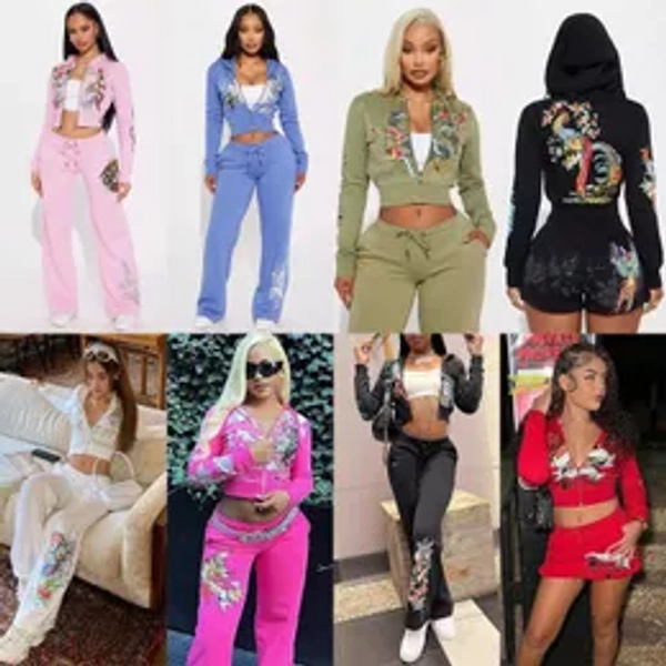 Womens Tracksuit Pattern Letter Print Fashion Sports Spring Summer Slim Short Zip Hooded Sweatshirt Casual Loose Sweatpants Two Piece Set Women
