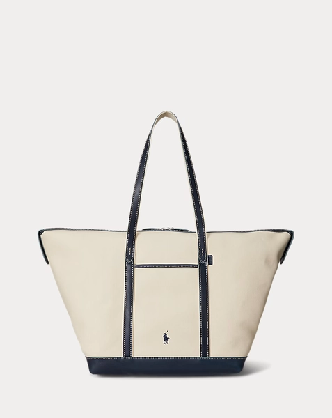 Leather-Trim Canvas Large Shopper Tote