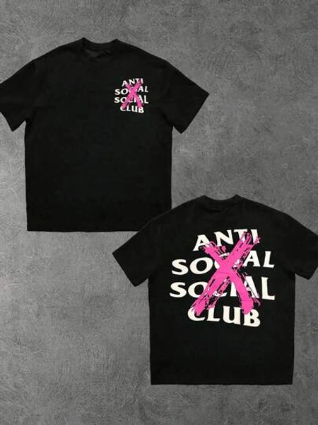 1Pcs Men's T-Shirt 100% Cotton Double-Sided Digital Print With Pink X Logo Design