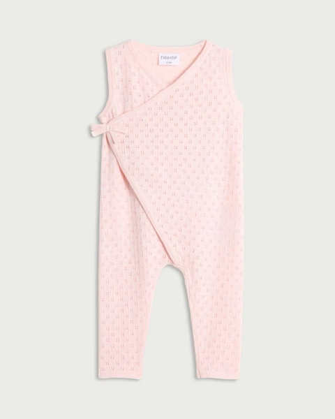F&F Baby Pure Cotton Pointelle Wrap Front Sleeveless Romper in Pink