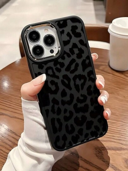 Cheetah Print Apple Tortoise Shell Phone Case 1pc Leopard Pattern Painted TPU Brand Metal Frame Full Protective Phone Case, Compatible With Iphone 16 15 14 13 12 11 Pro Max Waterproof Shockproof Anti-Fall Scratch Resistant