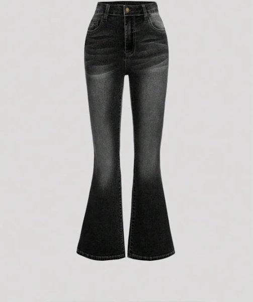 SHEIN Tween Girls' Y2k Retro Washed Stretchy Flare Leg Jeans