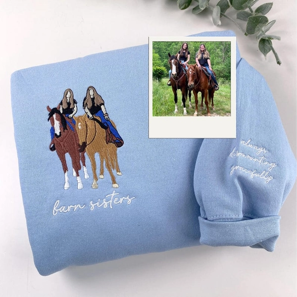 Pet Embroidered Sweatshirt, Custom Embroidered Horse Sweatshirt with Portrait From Photo- Colorful Design