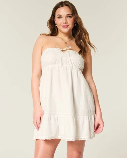Hollister Women's Strapless Embroidered Babydoll Dress