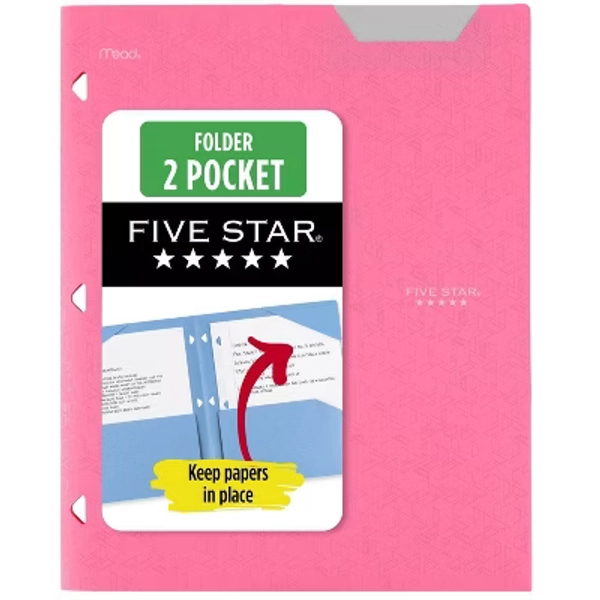 Five Star 2 Pocket Poly Portfolio Prom Pink