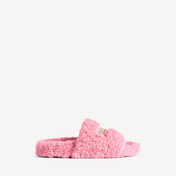 Women's Furry Open Mule in Sweet Pink