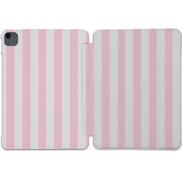 Pink and White Stripes iPad Case, Hard Plastic Cover
