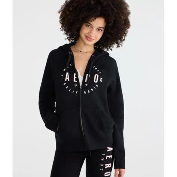 Aeropostale Womens' West Coast Full-Zip Hoodie - Black - Size XS - Cotton