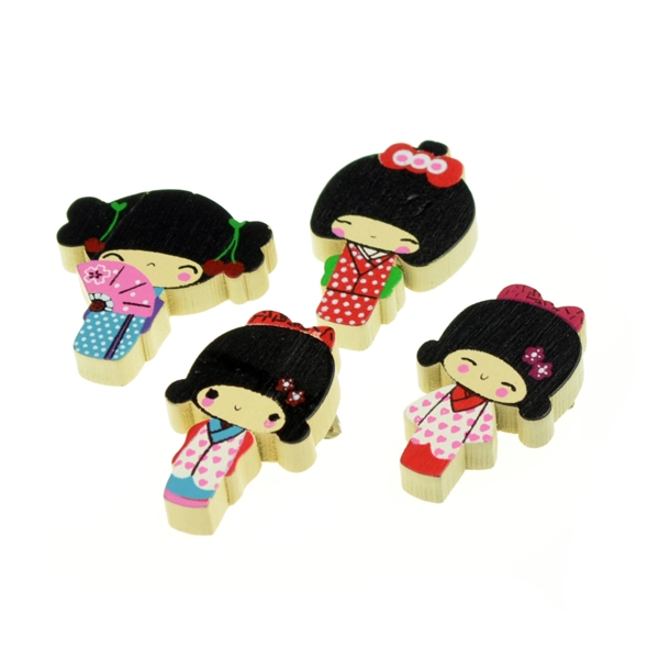 Kawaii Geisha Wooden Pin Badge